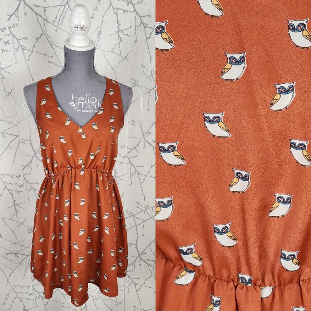 Audrey 3+1 Orange Owl Print Swing Dress